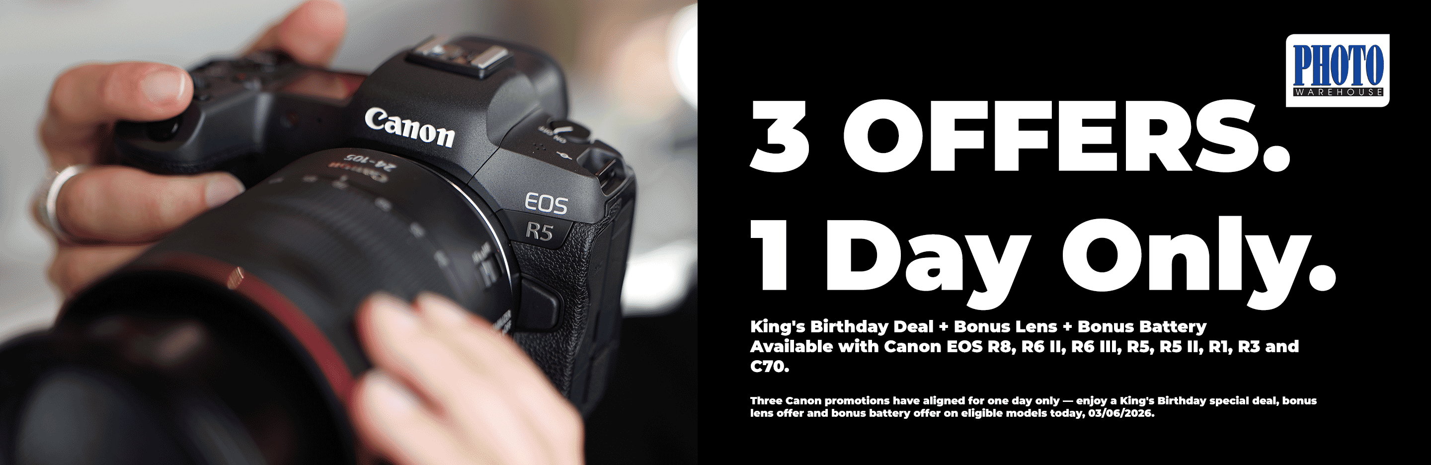 Banner for Canon triple offer 1 day only