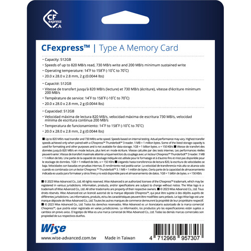 1022400_B.jpg - Wise 512GB CFX-A Series CFexpress Type A Memory Card