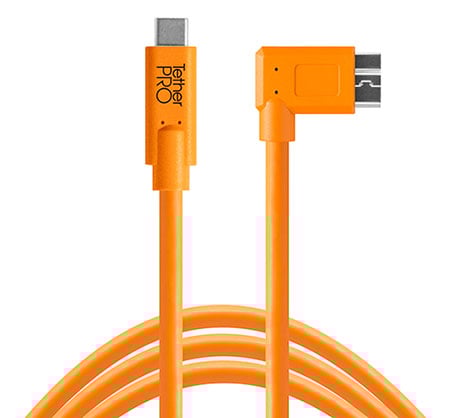 TetherPro USB-C to 3.0 Micro-B Right Angle, 15 feet (4.6m) Orange