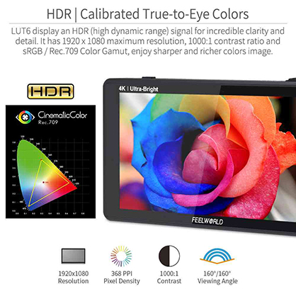 1019591_C.jpg - Feelworld LUT6 2600NITS HDR 3D LUT Touch Screen Monitor with Waveform 4K HDMI