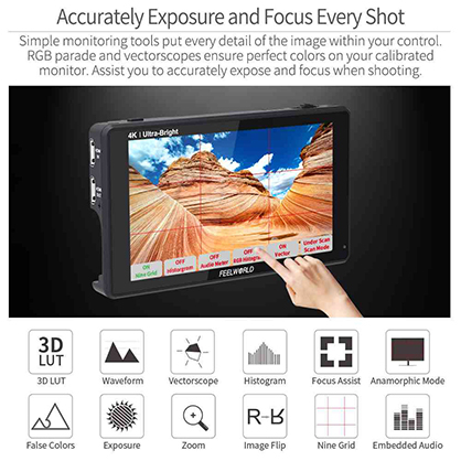 1019591_D.jpg - Feelworld LUT6 2600NITS HDR 3D LUT Touch Screen Monitor with Waveform 4K HDMI - Image 4
