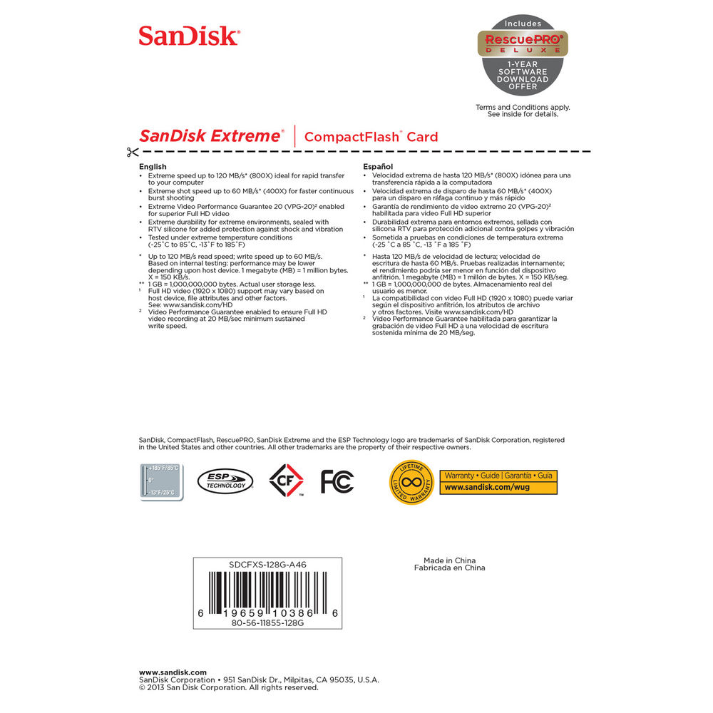 1026001_B.jpg - SanDisk 128GB Extreme CompactFlash Memory Card - Thumbnail 2