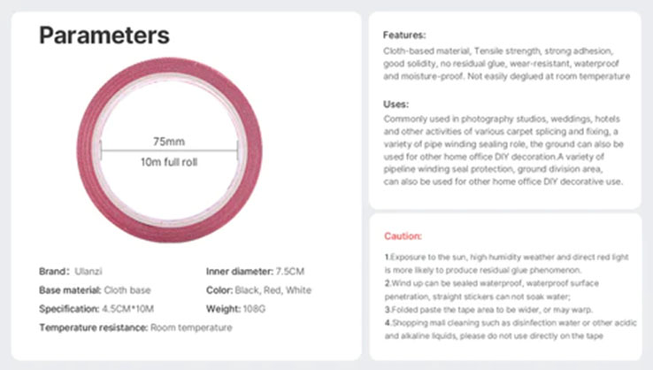 1021902_A.jpg - Ulanzi Gaffer Tape  - cloth  Black 4.5cm x 10m - Image 1