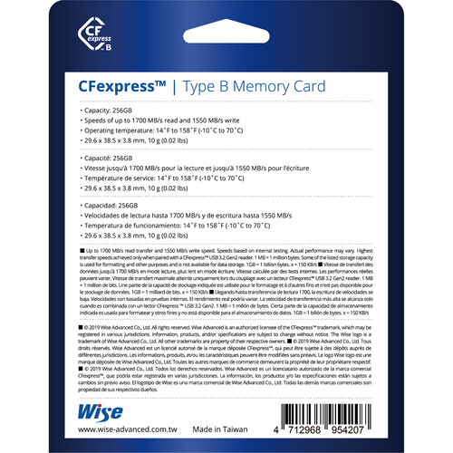 1022402_B.jpg - Wise 256GB CFX-B Series CFexpress Type B Memory Card