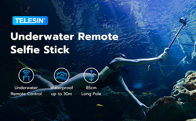 Telesin Underwater Remote Control Selfie Stick for Go Pro13/12/11/10/9/8 - Best Available Image