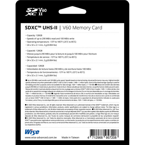 1022403_B.jpg - Wise 128GB SD-S UHS-II SDXC V60 Memory Card