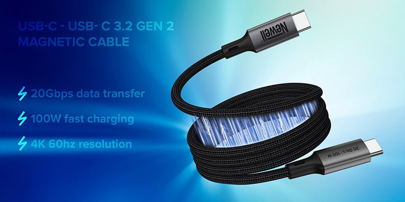 Newell USB-C to USB-C 3.2 Gen 2 magnetic cable 1 m Graphite 20 Gb/S 100W