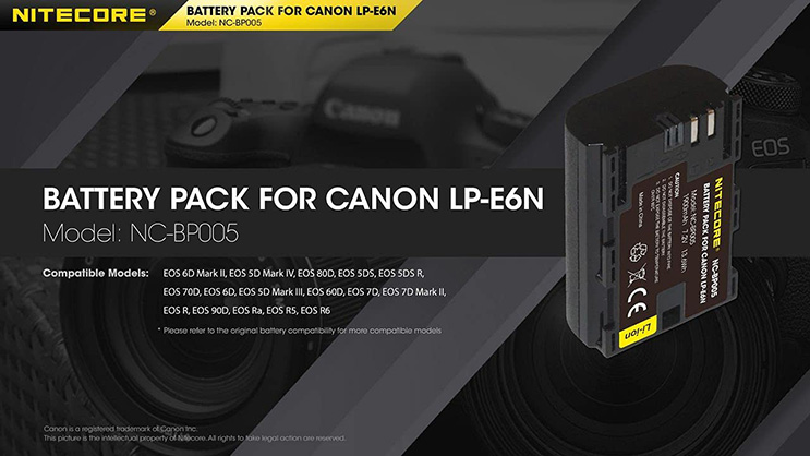 1018624_A.jpg - Nitecore NC-BP005 - Canon LPE6N Battery - Image 1
