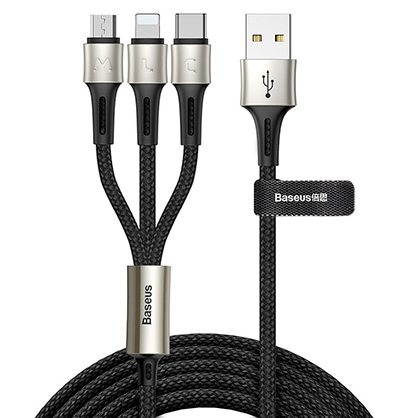 Baseus caring touch selection 1-in-3 USB cable Black