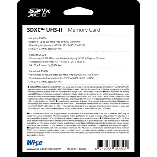 1022404_B.jpg - Wise 256GB SD-N UHS-II SDXC V90 Memory Card