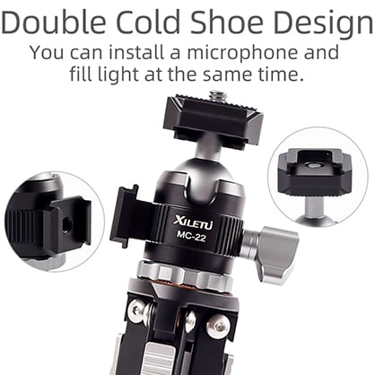 1019155_B.jpg - XILETU MC-22 Mini Ballhead with Double Cold Shoe - Image 2