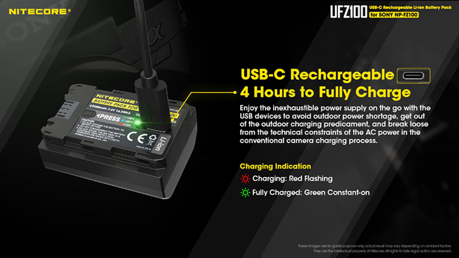 Nitecore UFZ100 USB Camera battery for Sony NPFZ100