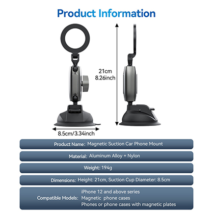 1025895_G.jpg - Telesin Car Suction Cup Mount with MagSafe - Thumbnail 7