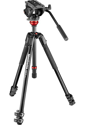 Manfrotto 500 Fluid Video Head with 190X Video Aluminum Tripod  &amp;  Leveling Column