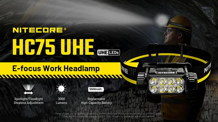 Nitecore HC75 UHE 3000 Lumen USB-C Rechargeable Zoomable Work Headlamp - Best Available Image