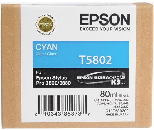 Best image for Epson T5802 3800/3880 Ink Cyan 80ml
