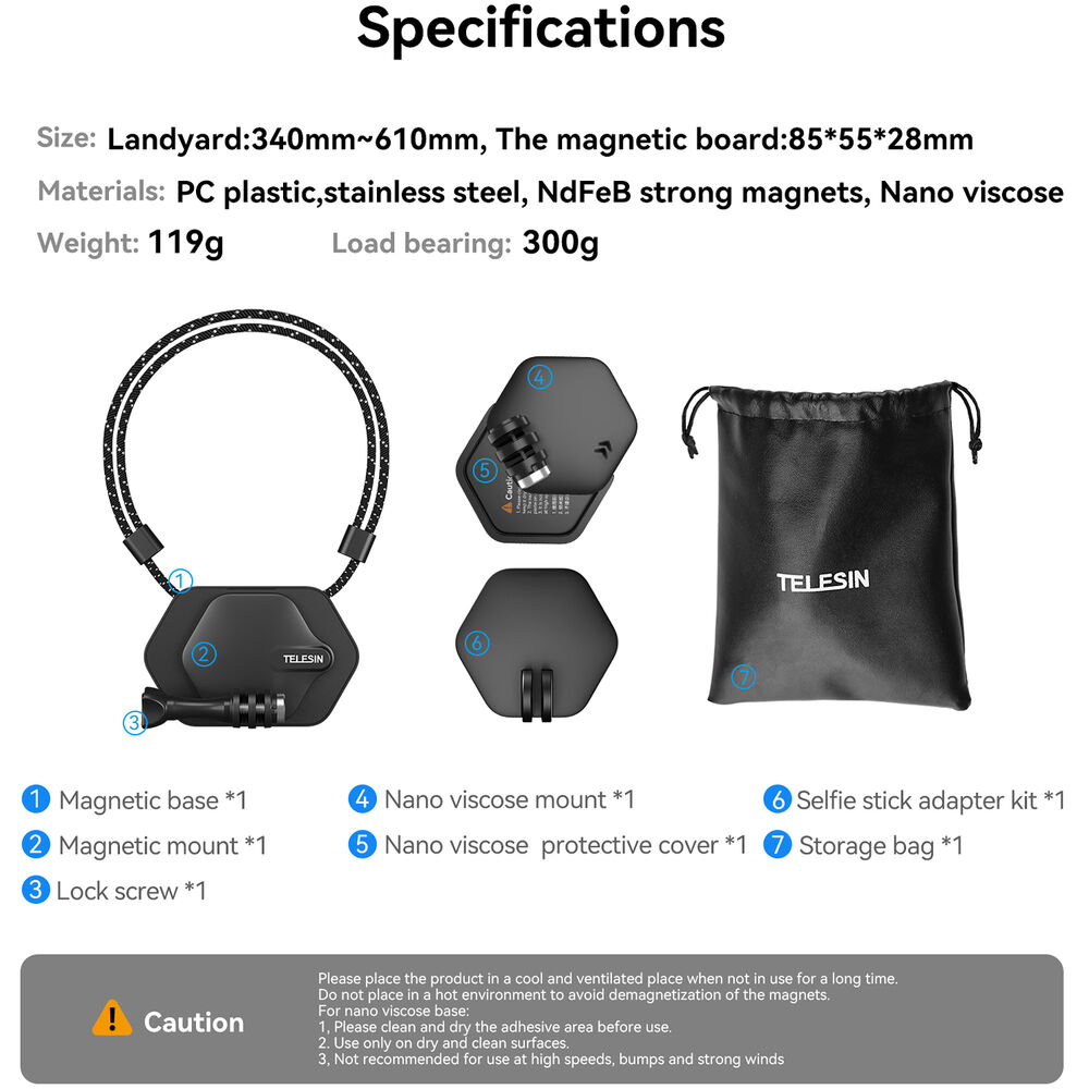 1026127_F.jpg - Telesin Magnetic Action Camera Neck Mount with Nano Sticker Kit - Thumbnail 6