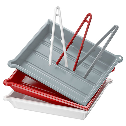 JJC Developing Tray Kit including Tongs  - White, Grey and Red - Best Available Image