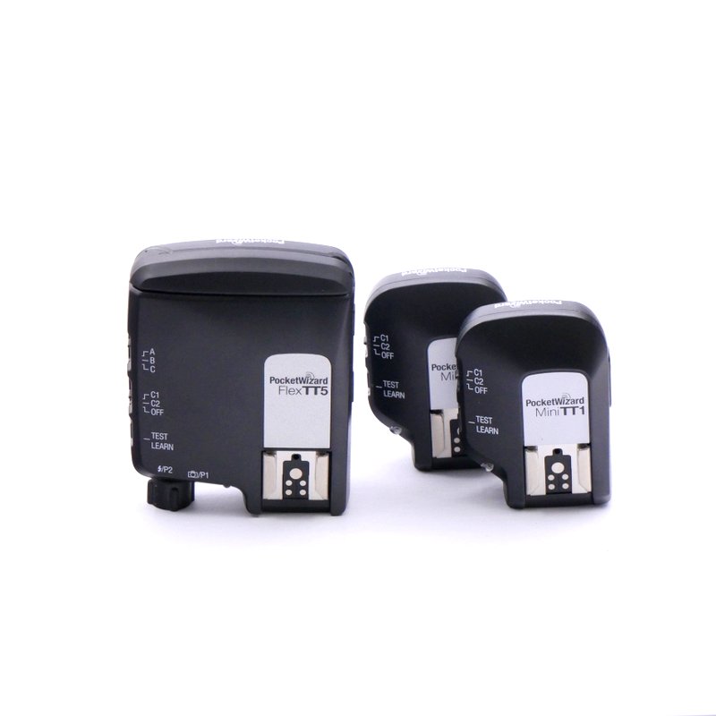 Best image for Pocketwizard set for Canon. 1x Flex TT5 Transceiver + 2x Mini TT1 Transmitters (was $209)